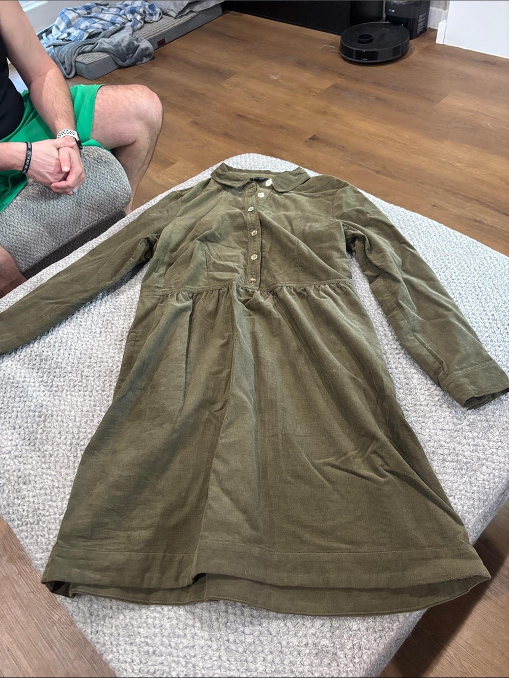 Women’s Olive Green Corduroy Button-Front Dress